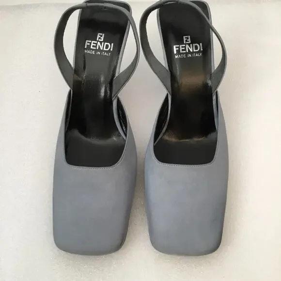 Authentic Fendi Blue Square-Toe Slingback Heels - Picture 2 of 8